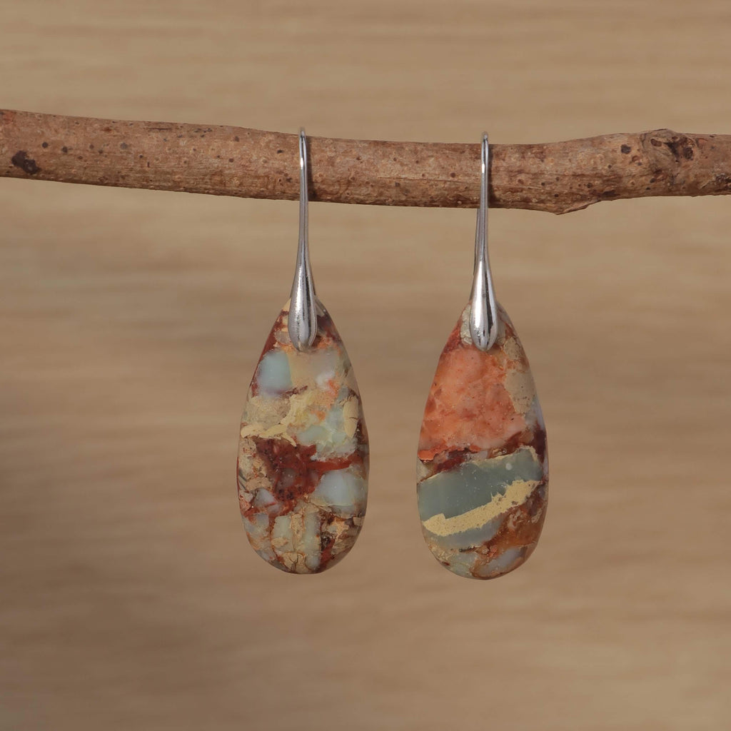 Jasper Teardrop Earrings: Natural Stone Healing Jewelry